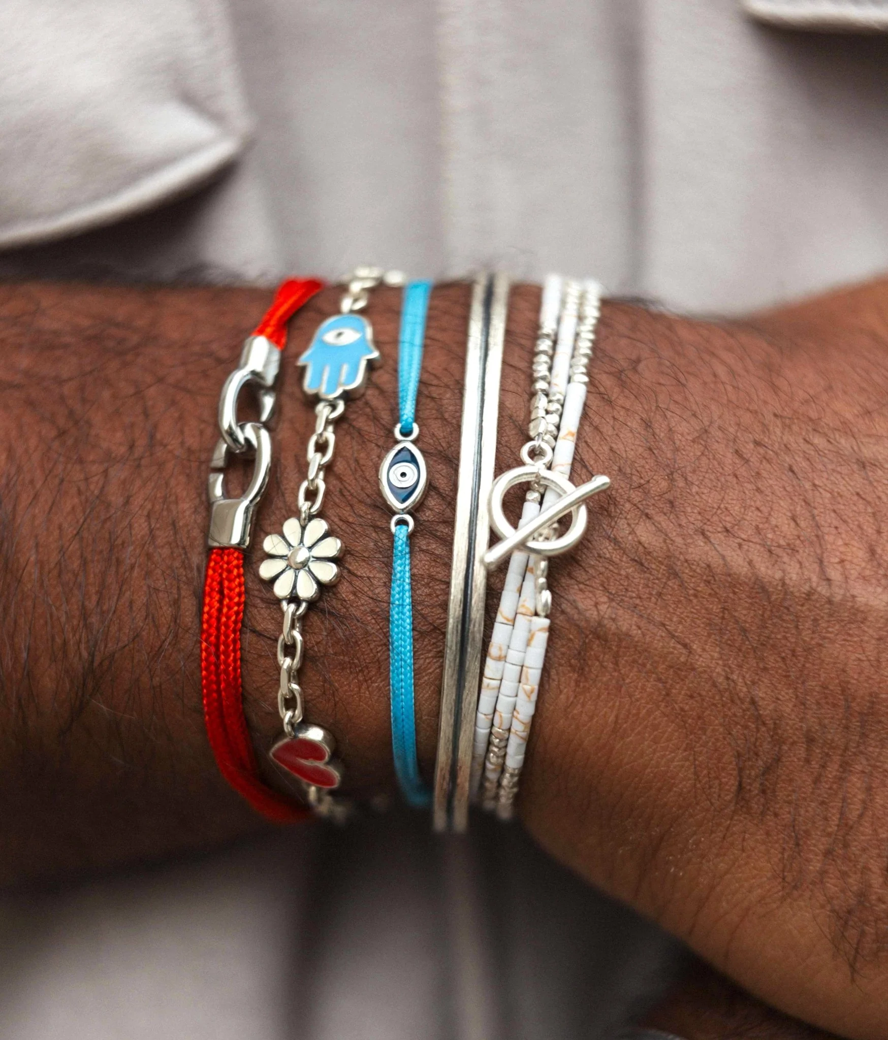 3 Laps Bracelet With Afghani And Sterling Silver Beads - Image 3