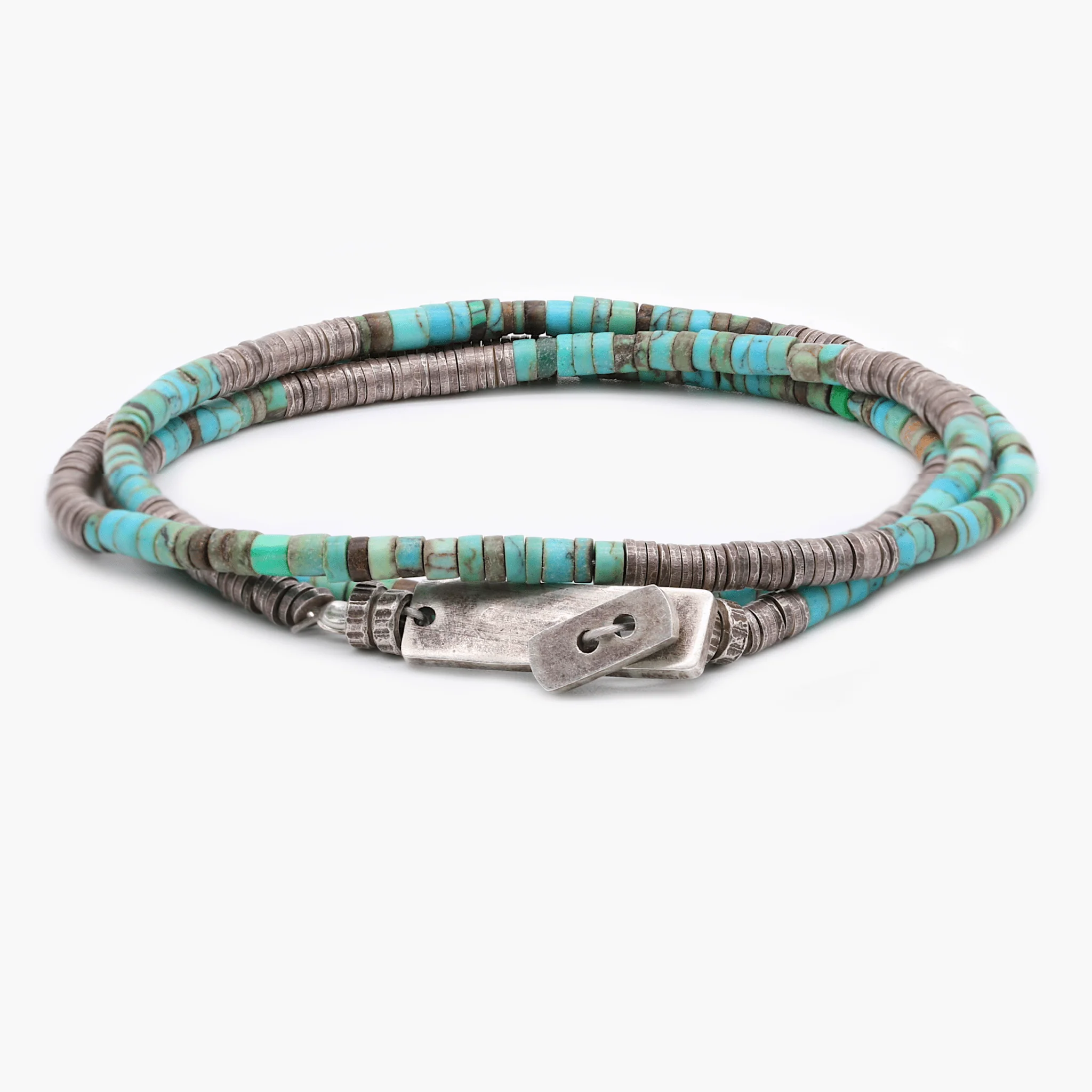 3 Laps Bracelet With Arizona Turquoise And Sterling Silver Beads - Image 2