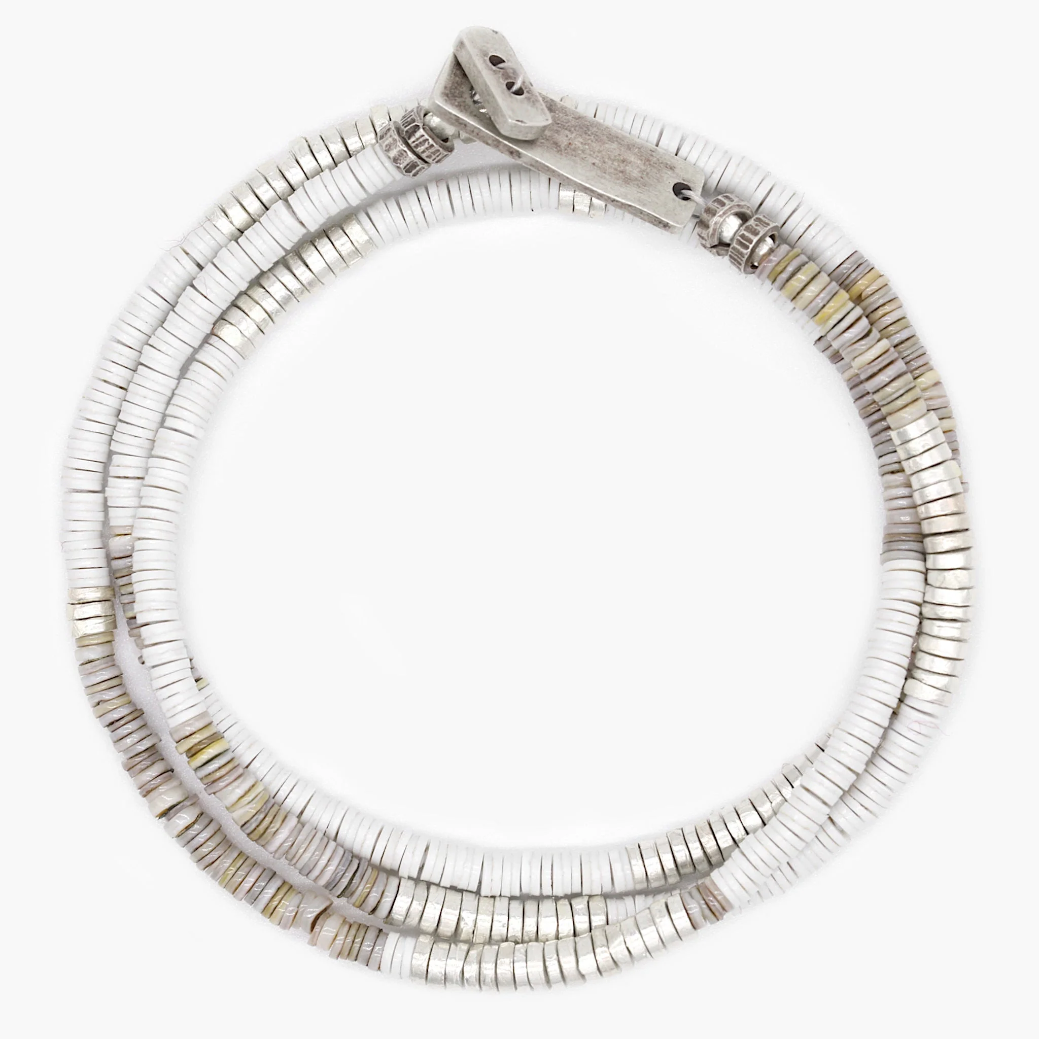 3 Laps Bracelet With Vinyl And Sterling Silver Beads (Shell)
