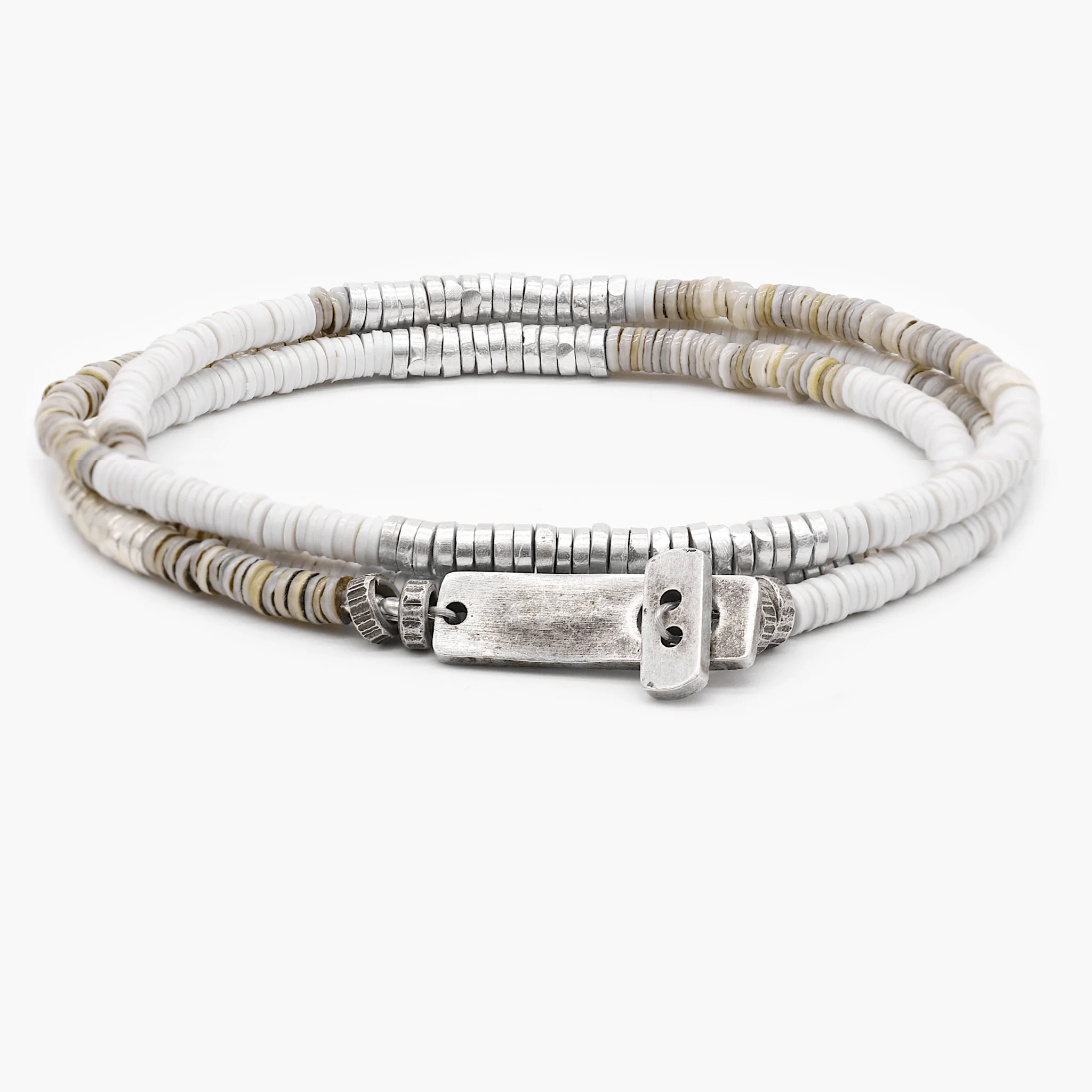 3 Laps Bracelet With Vinyl And Sterling Silver Beads (Shell) - Image 2