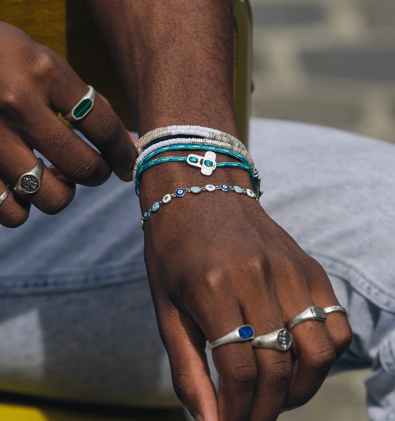 3 Laps Bracelet With Vinyl And Sterling Silver Beads (Shell) - Image 3