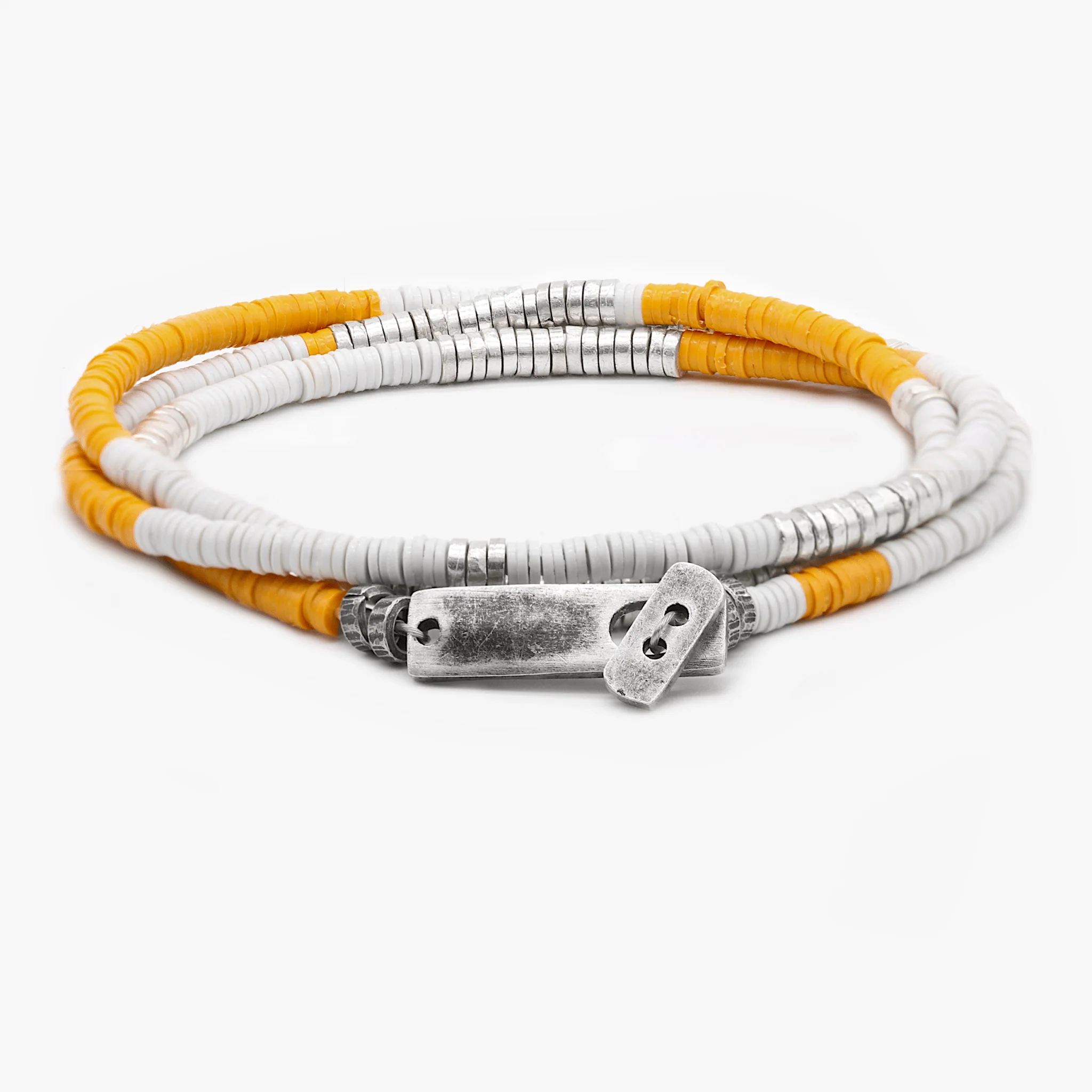 3 Laps Bracelet With Vinyl And Sterling Silver Beads (White/Orange) - Image 2