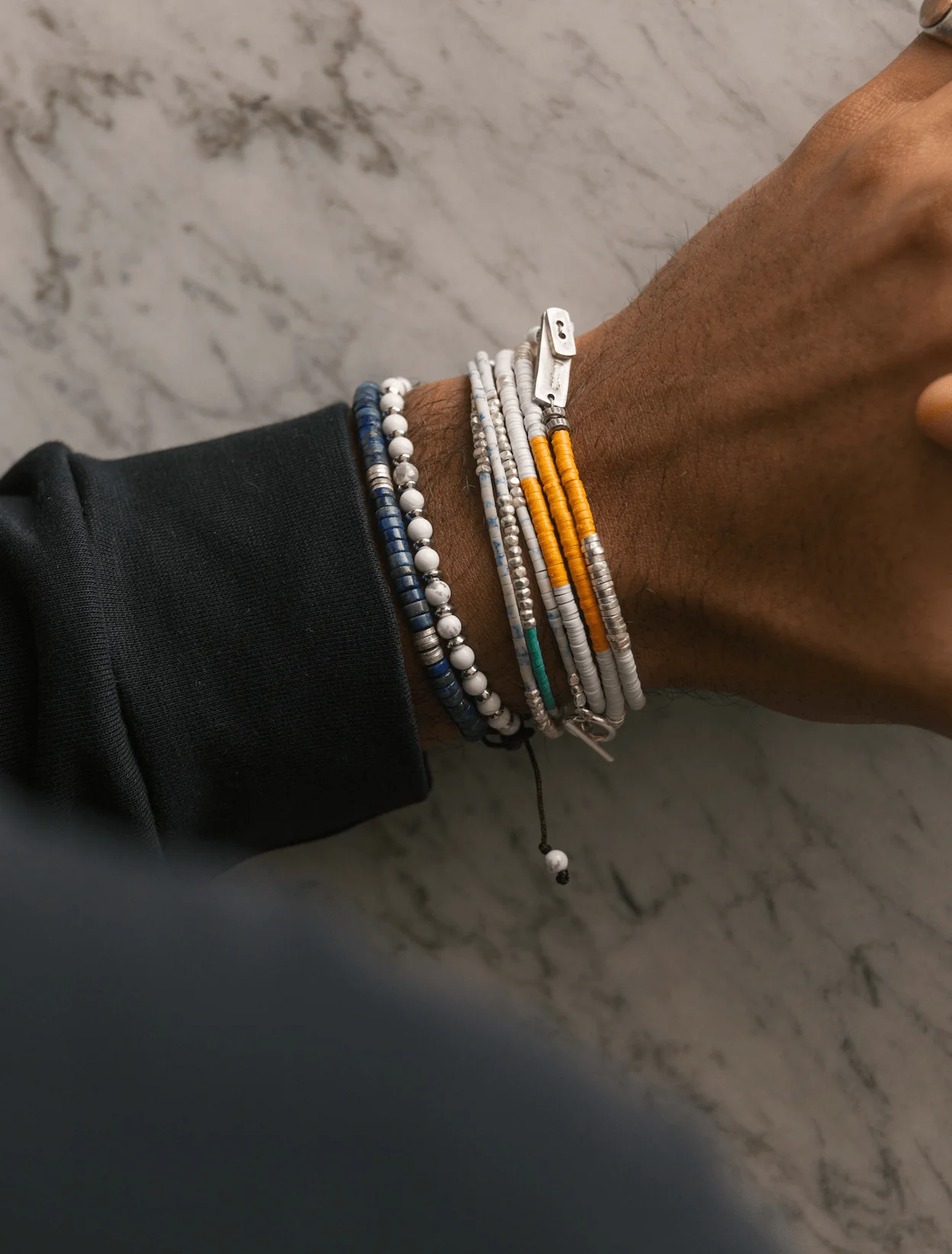 3 Laps Bracelet With Vinyl And Sterling Silver Beads (White/Orange) - Image 4