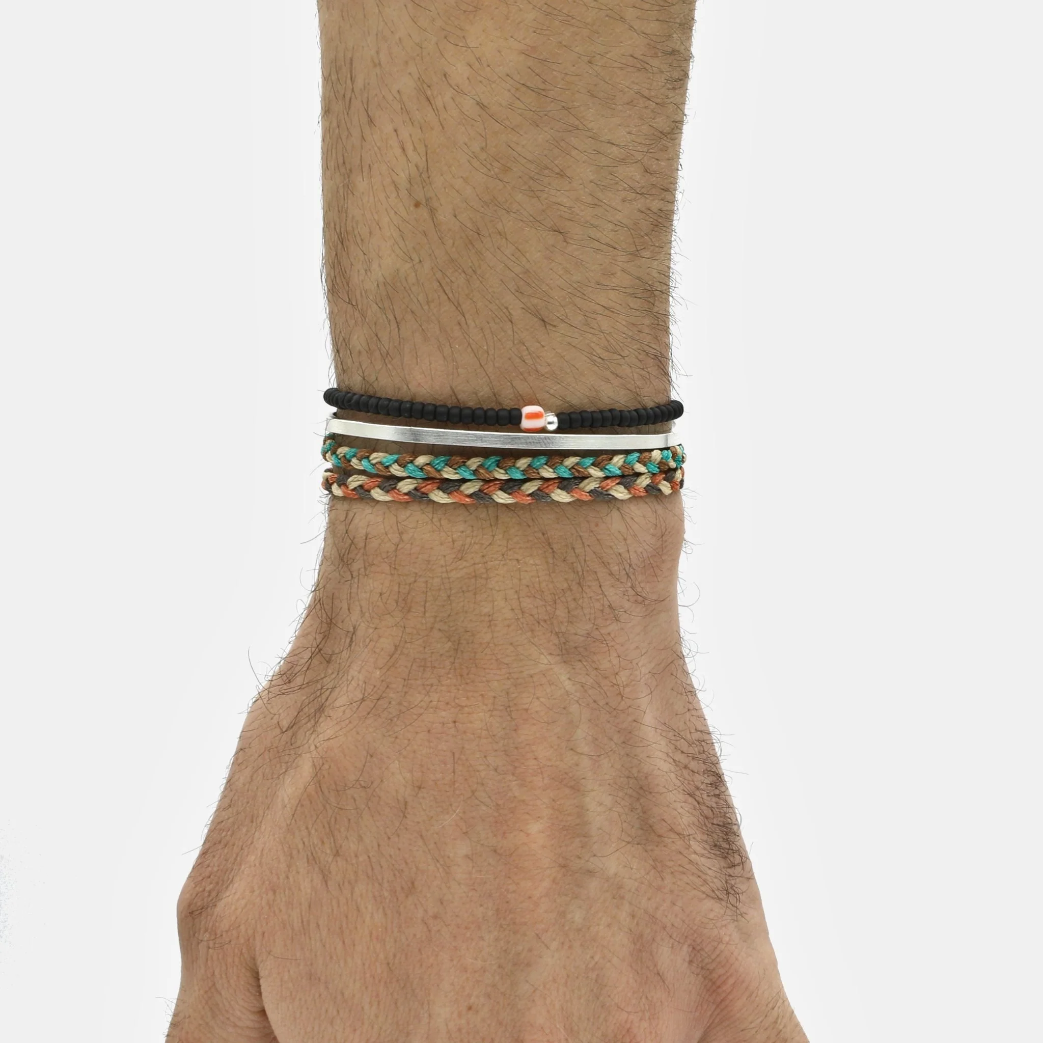 Adjustable Mini Braided Bracelet (Turquoise/Cream) - Image 2
