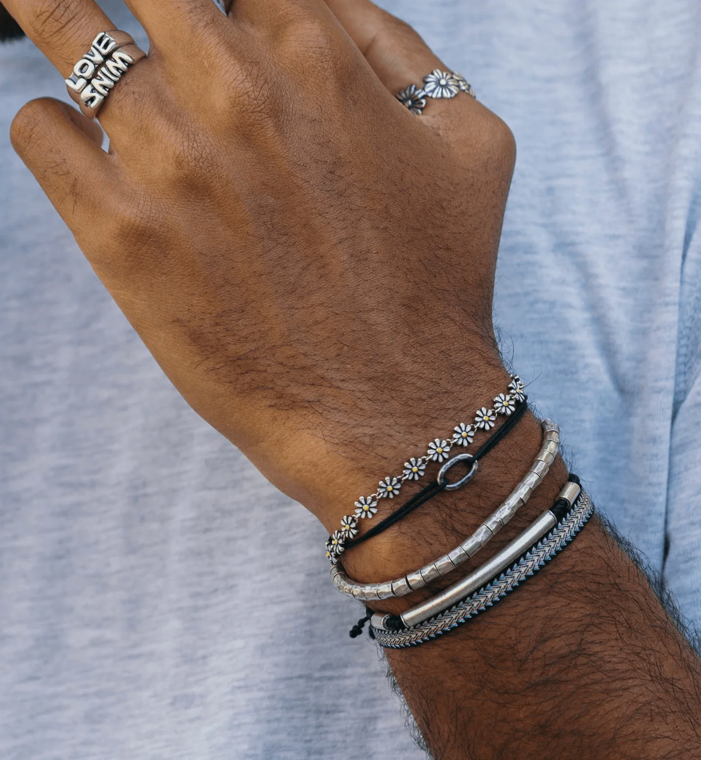 Braided Bracelet With Sterling Silver Bar (Light Brown) - Image 3