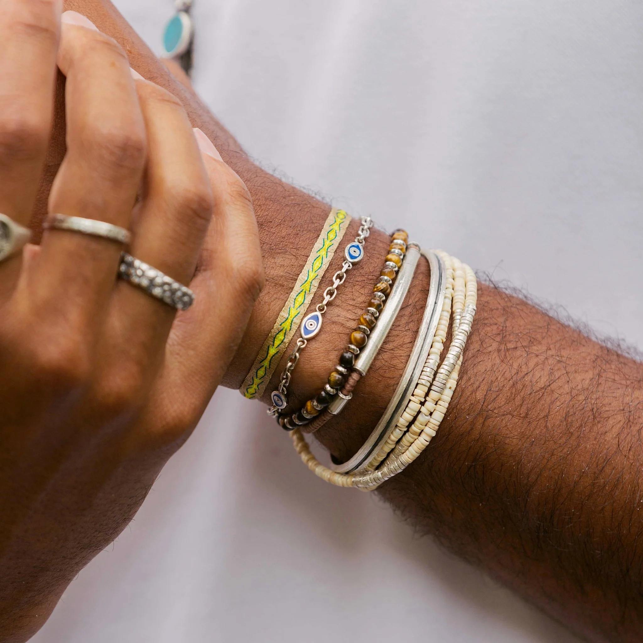 Braided Bracelet With Sterling Silver Bar (Light Brown) - Image 4