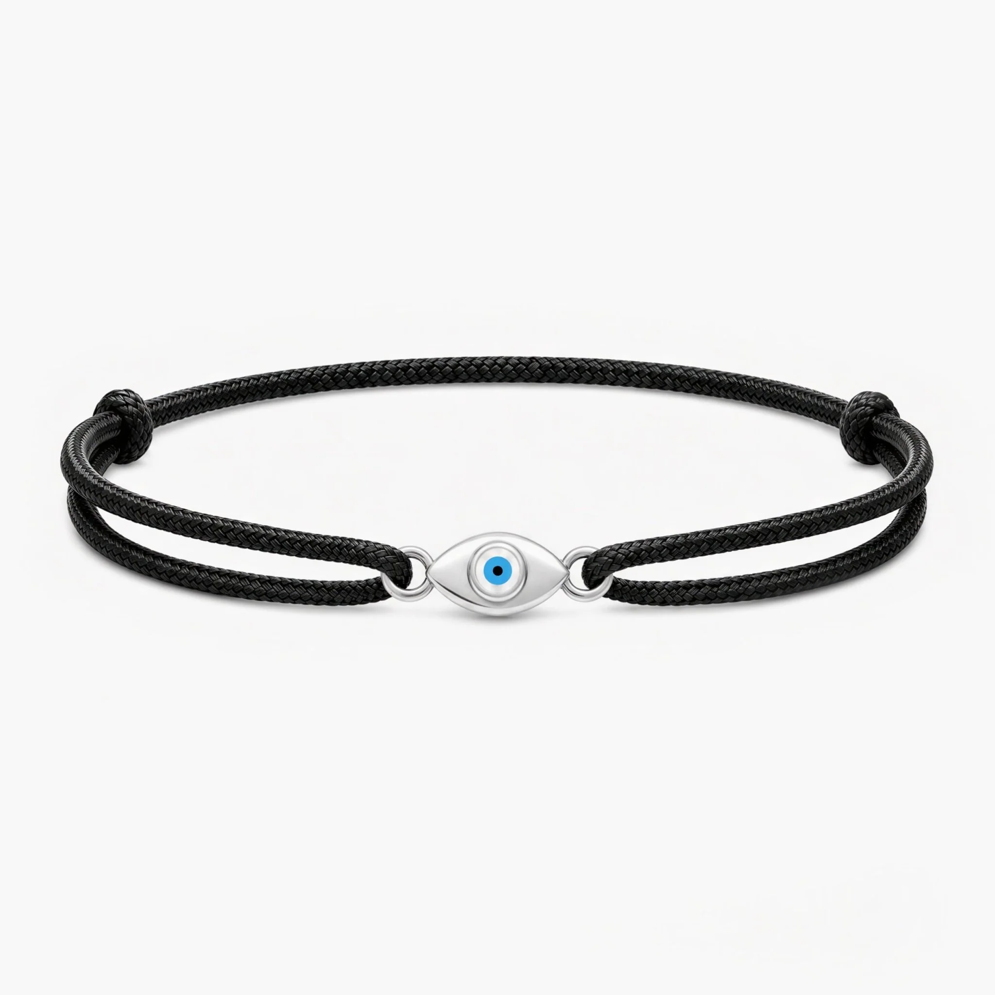 Cord Bracelet With Silver Evil Eye (Black)