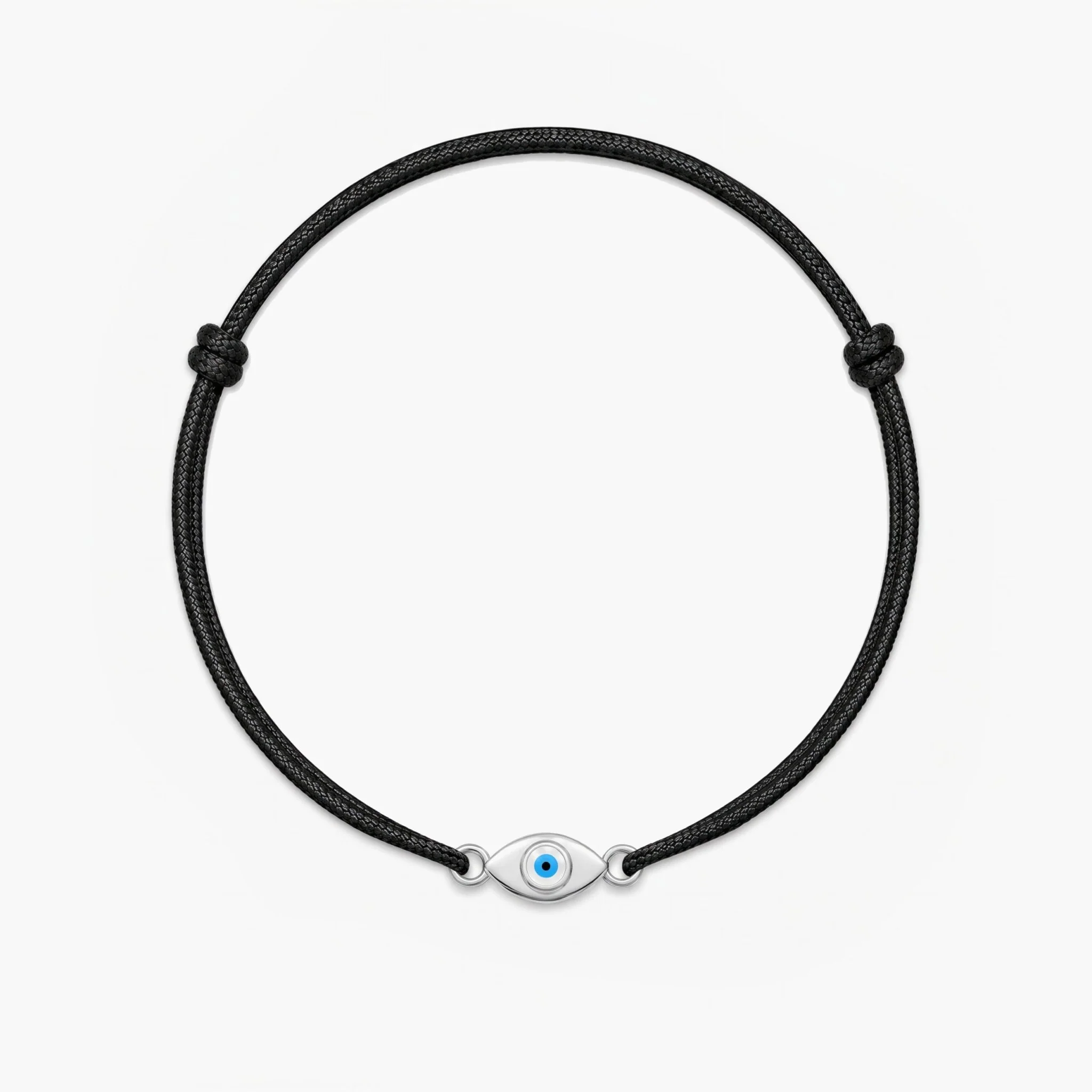 Cord Bracelet With Silver Evil Eye (Black) - Image 2