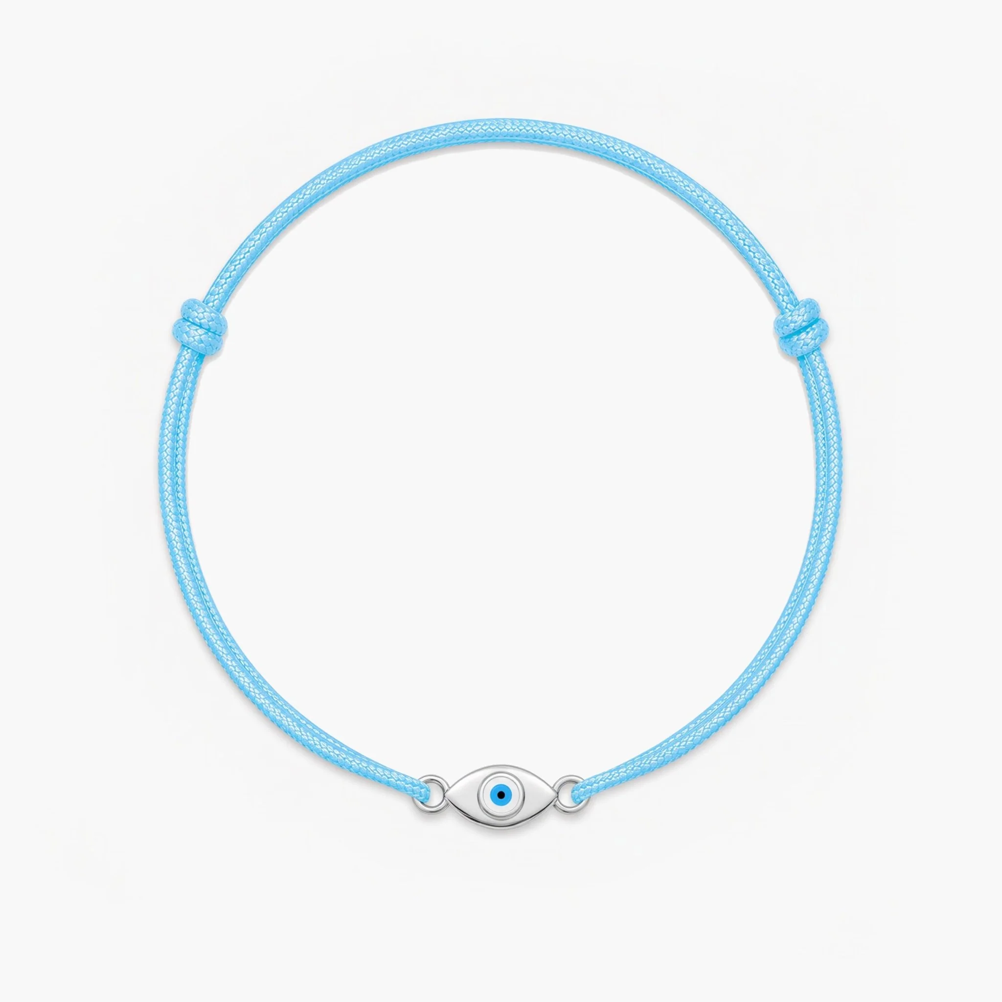 Cord Bracelet With Silver Evil Eye (Light Blue) - Image 2