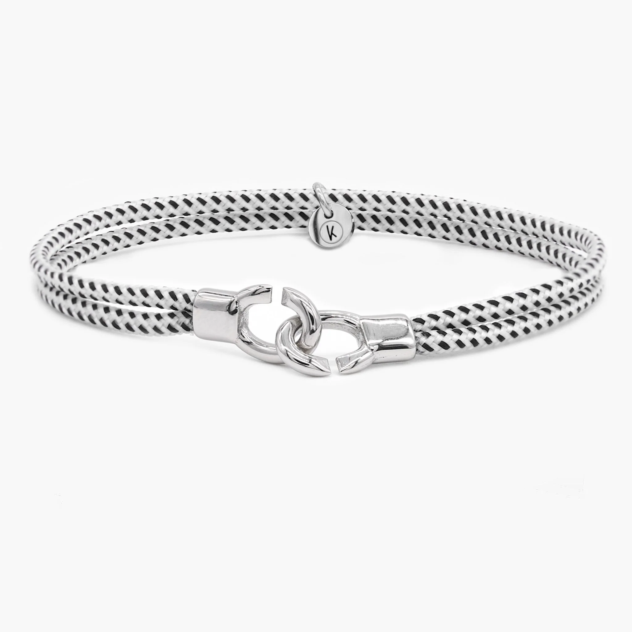 Double Sailing Cord Bracelet With Silver Lock (Black/White)