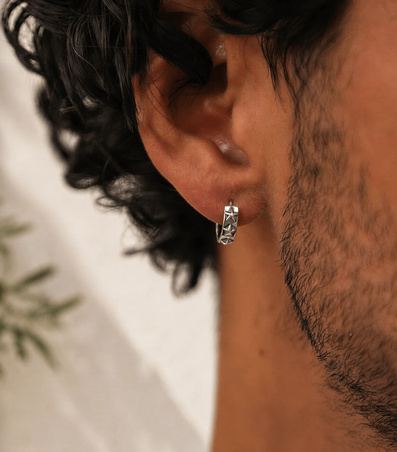 Embossed Stars Sterling Silver Earring - Image 3