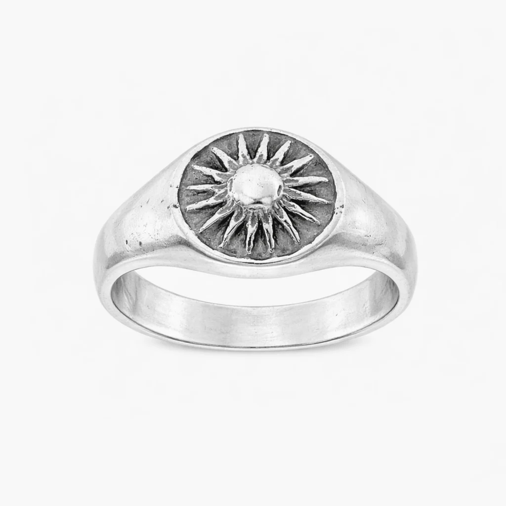 Hand-forged Sunburst Sterling Silver Signet Ring