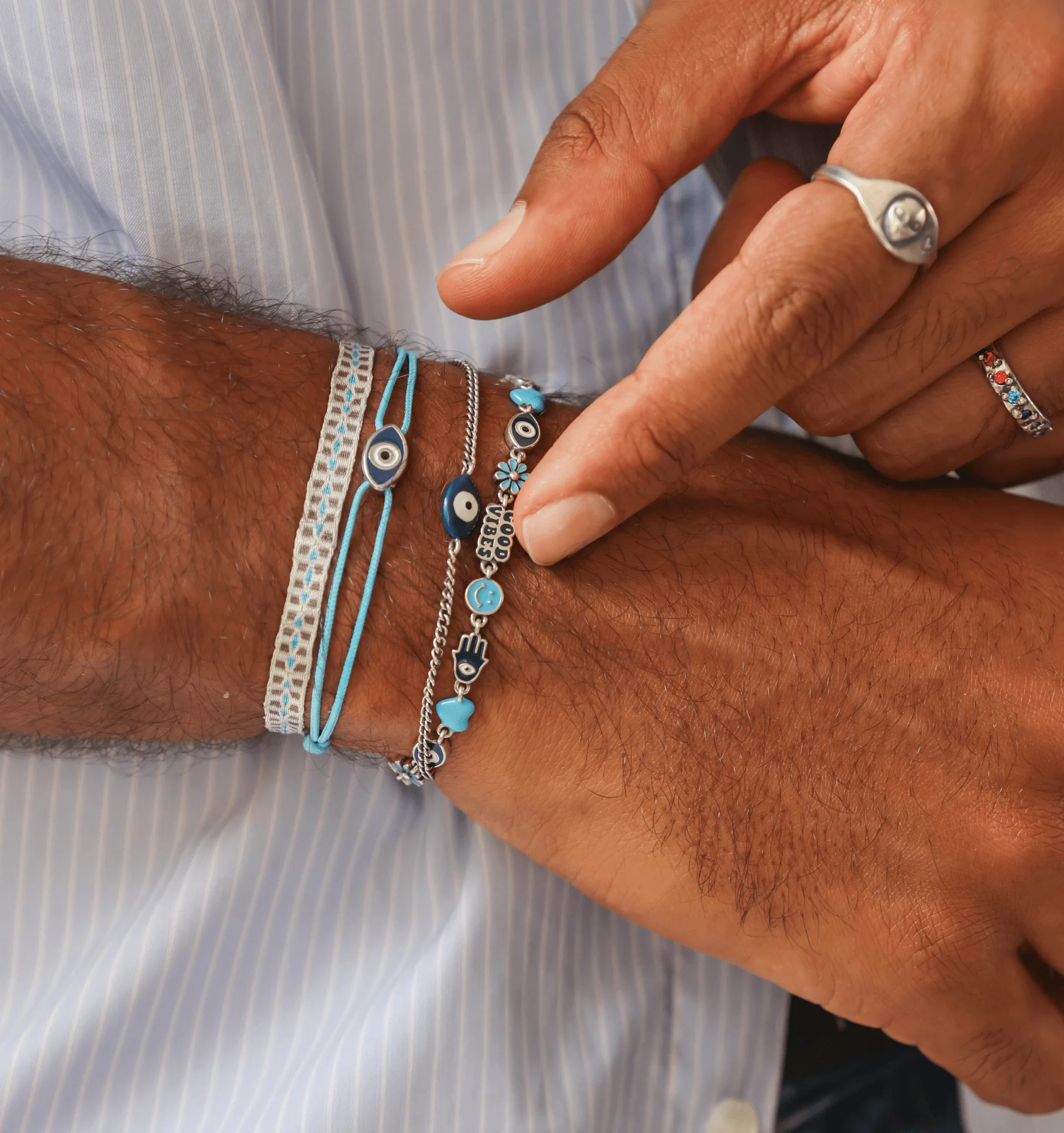 Hand-Painted Evil Eye Sterling Silver Chain Bracelet - Image 2