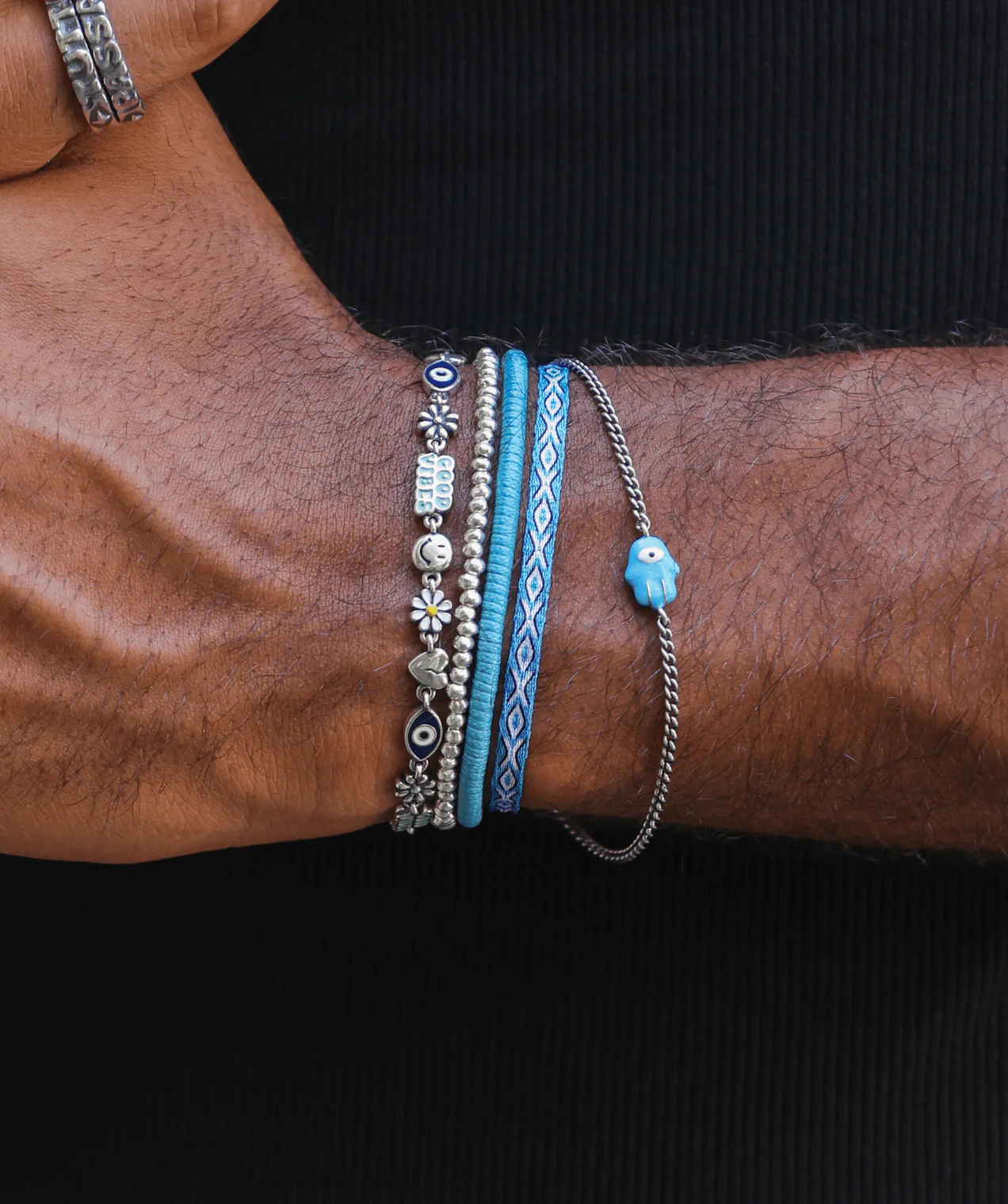 Hand-Painted Hamsa Sterling Silver Chain Bracelet - Image 2