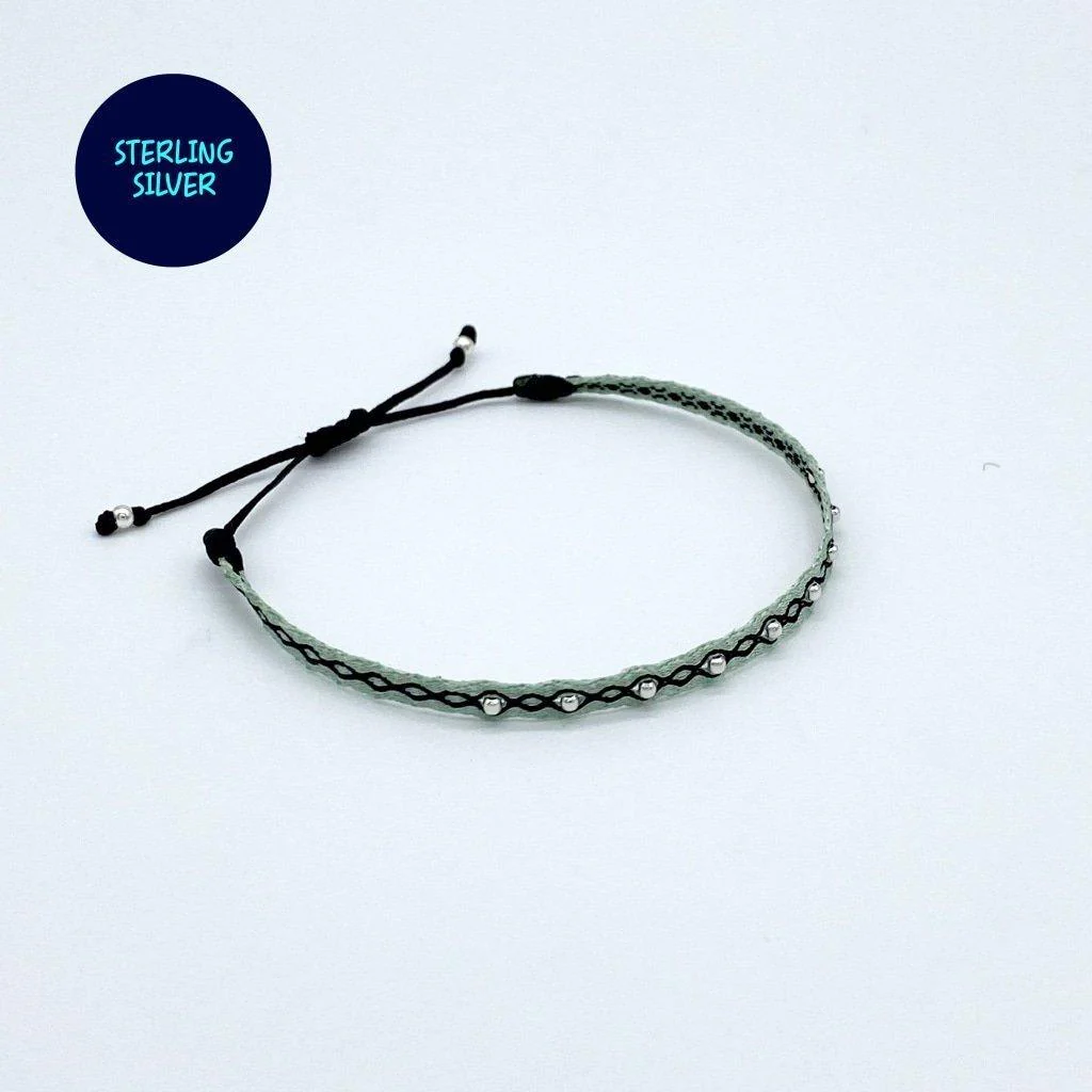 Handmade Silver Purnama Bracelet 26 (Green/Black) - Image 2