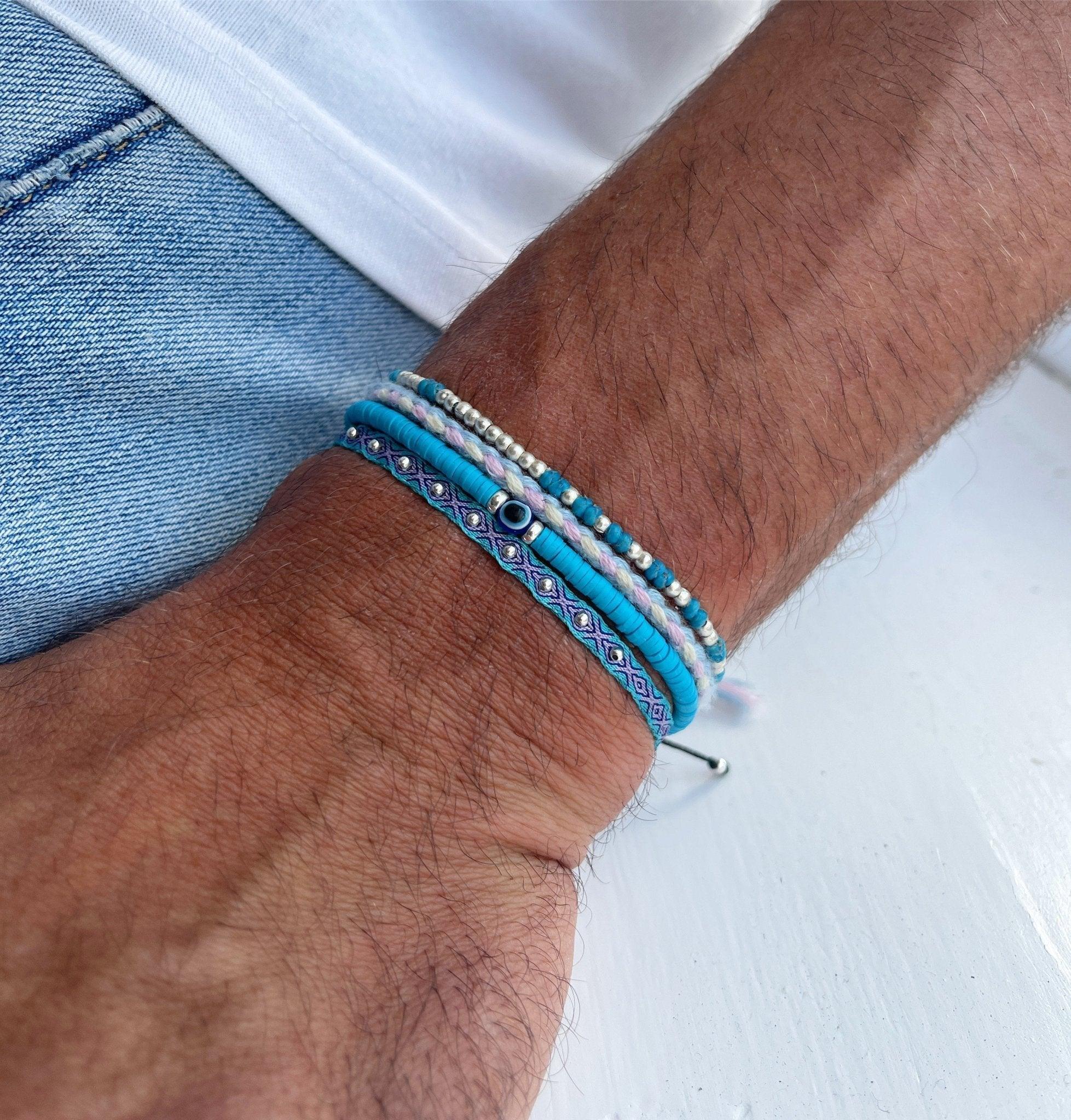 Handmade Silver Purnama Bracelet (White/Blue) - Image 4
