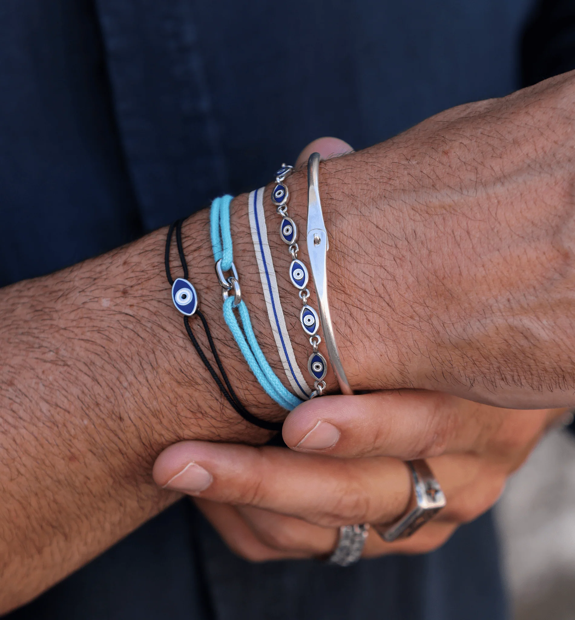 Multi Enamelled Evil Eye Sterling Silver Bracelet - Image 3