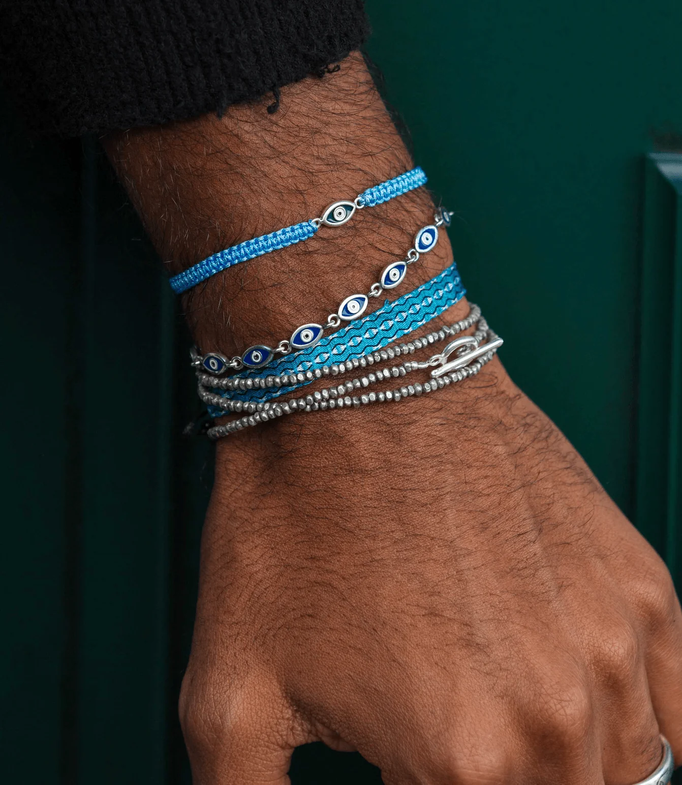 Multi Enamelled Evil Eye Sterling Silver Bracelet - Image 4