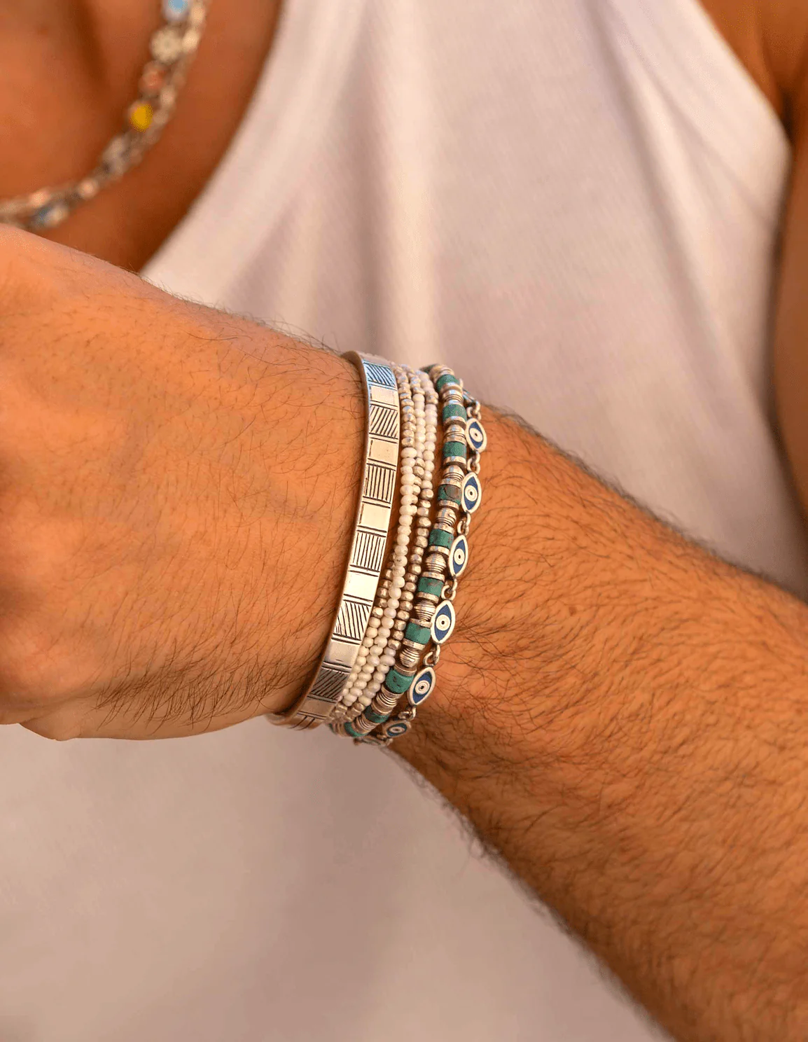 Multi Enamelled Evil Eye Sterling Silver Bracelet - Image 6