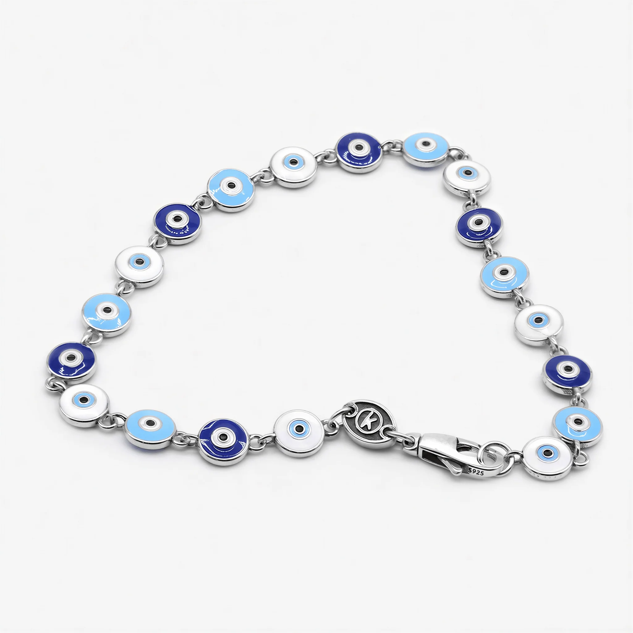 Multi Evil Eye Charms Sterling Silver Bracelet - Image 2
