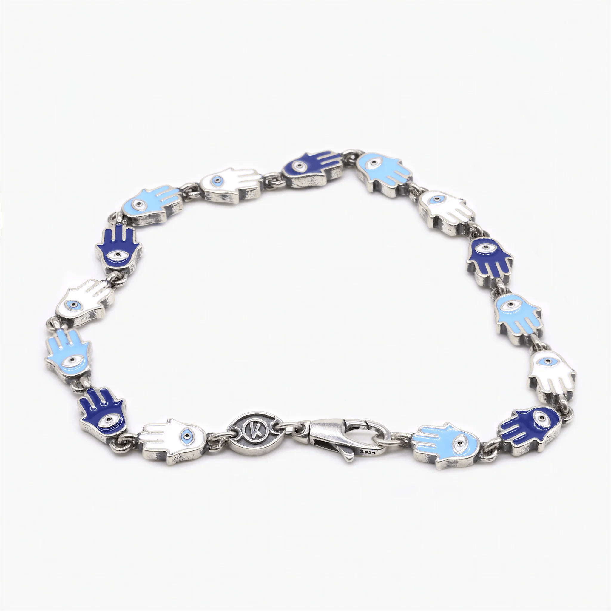 Multi Hamsa Charms Sterling Silver Bracelet - Image 2