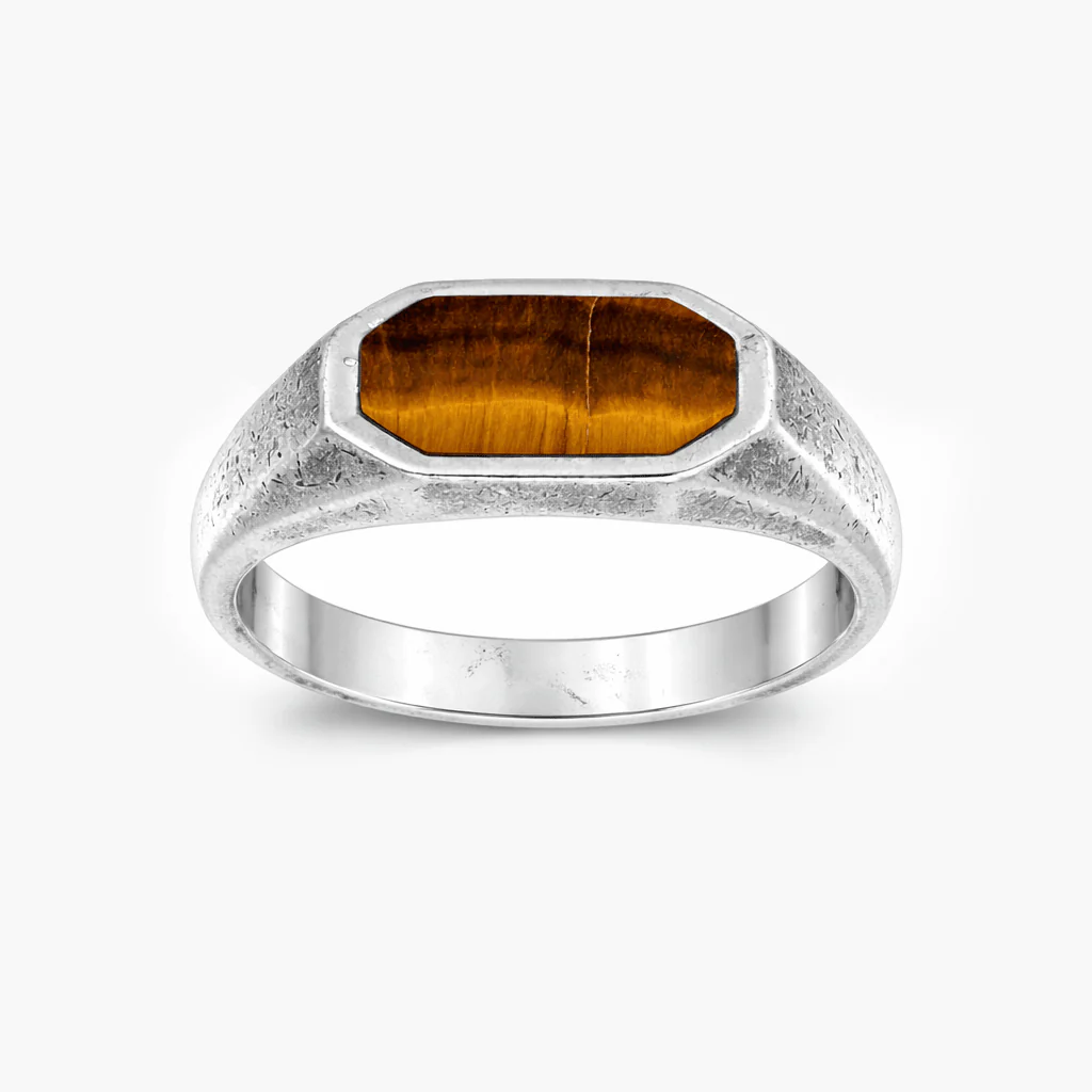 Octagon Signet Ring With Tiger Eye Stone
