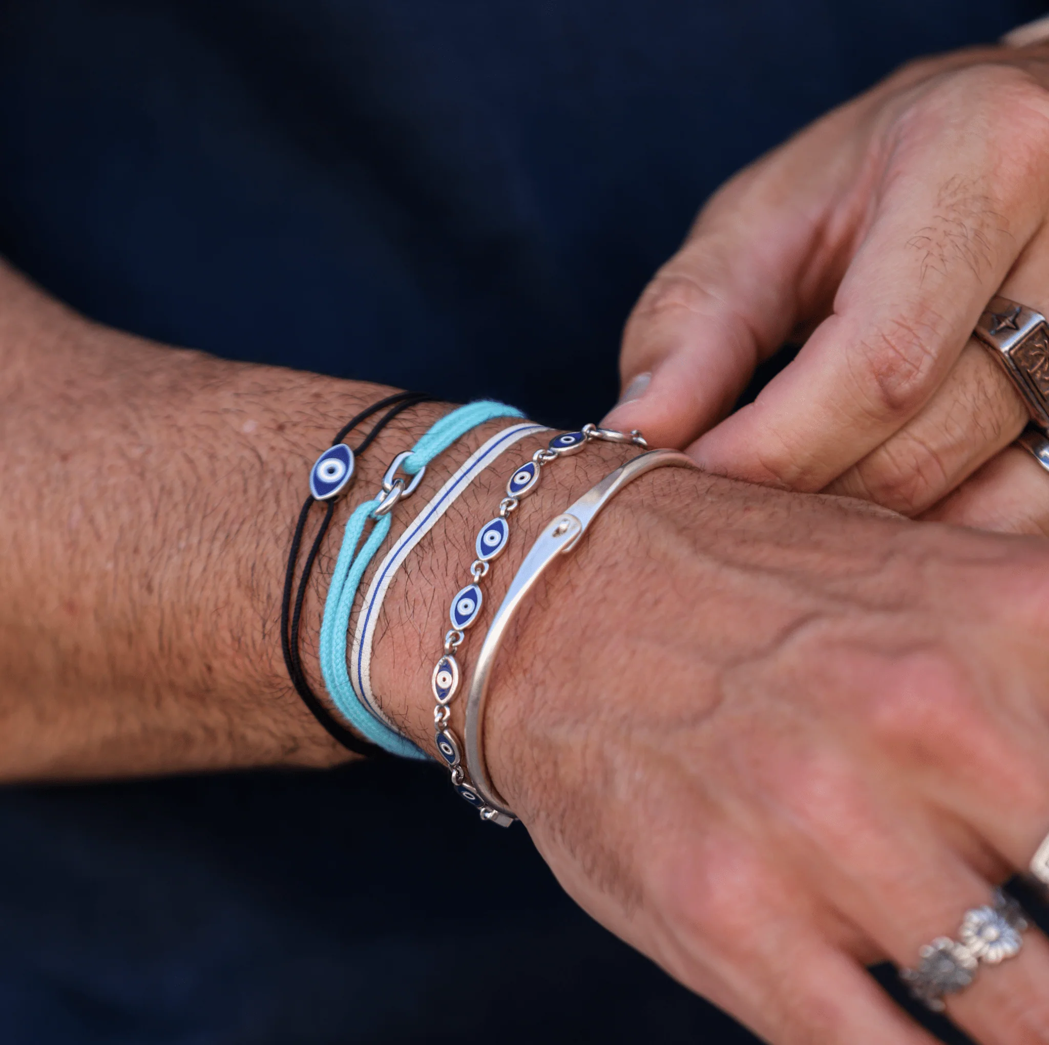 Silver Bracelet With Geometric Double Hoops (Grey) - Image 3