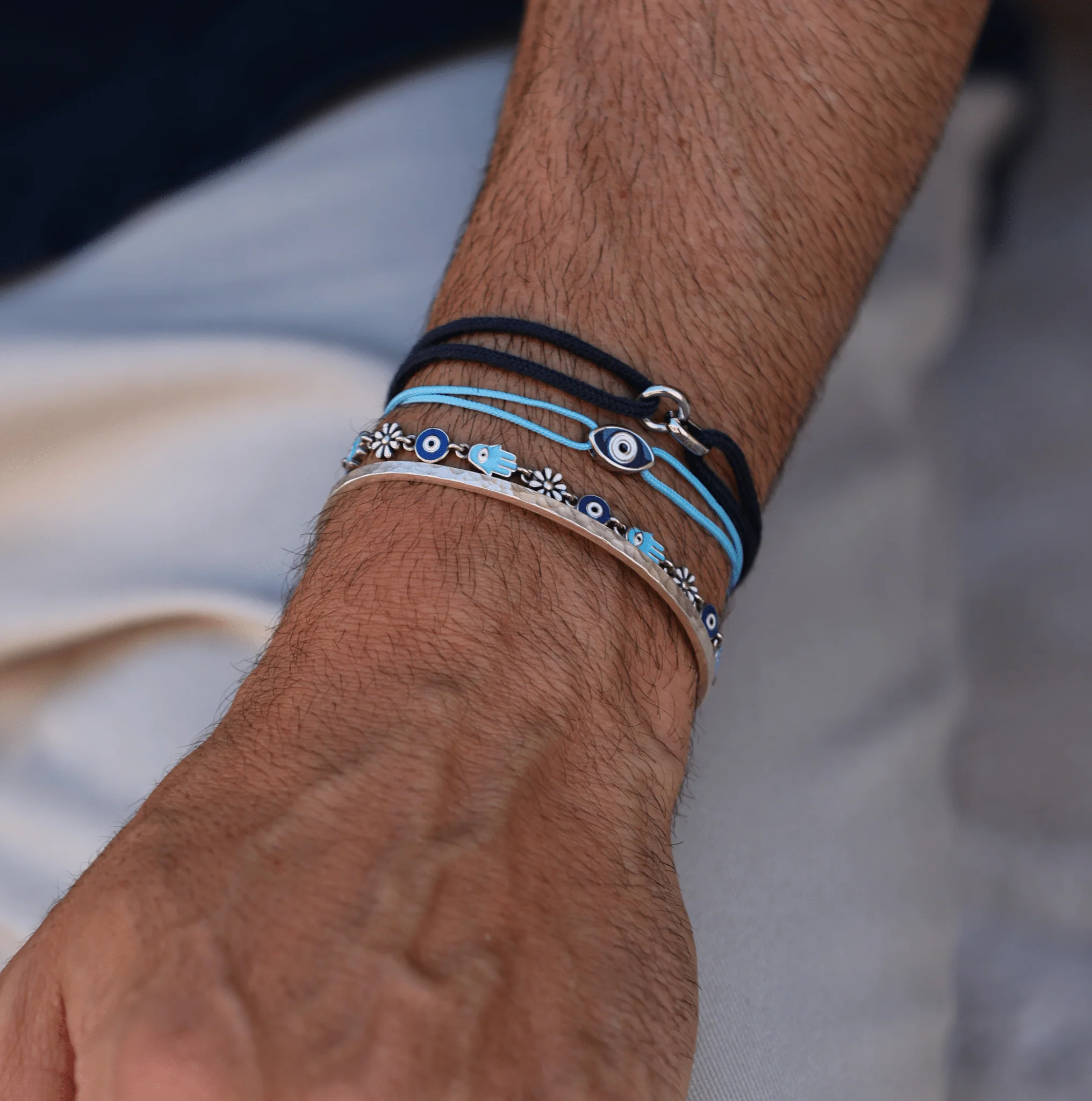 Silver Bracelet With Geometric Double Hoops (Grey) - Image 4