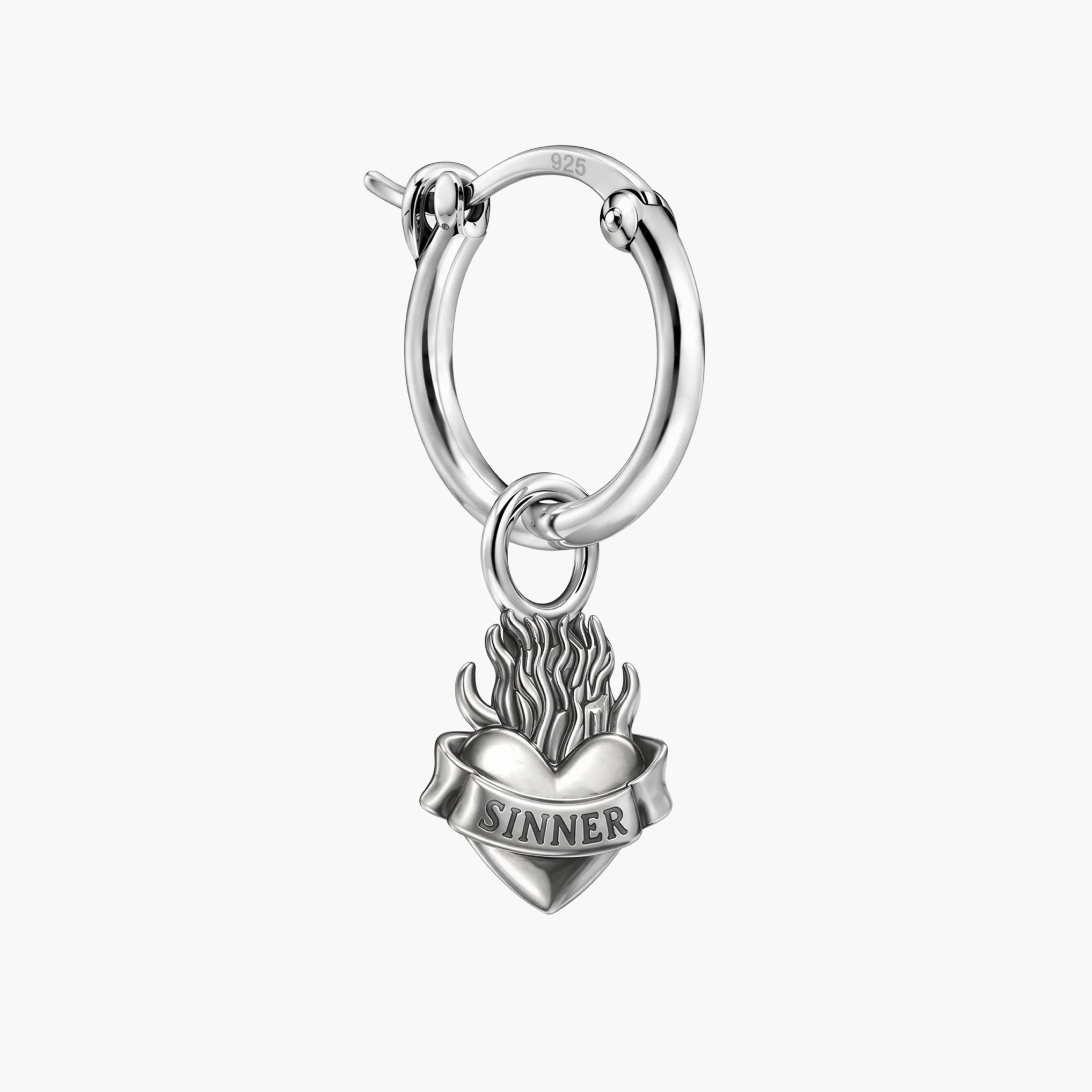 Sinner Sacred Heart Sterling Silver Earring