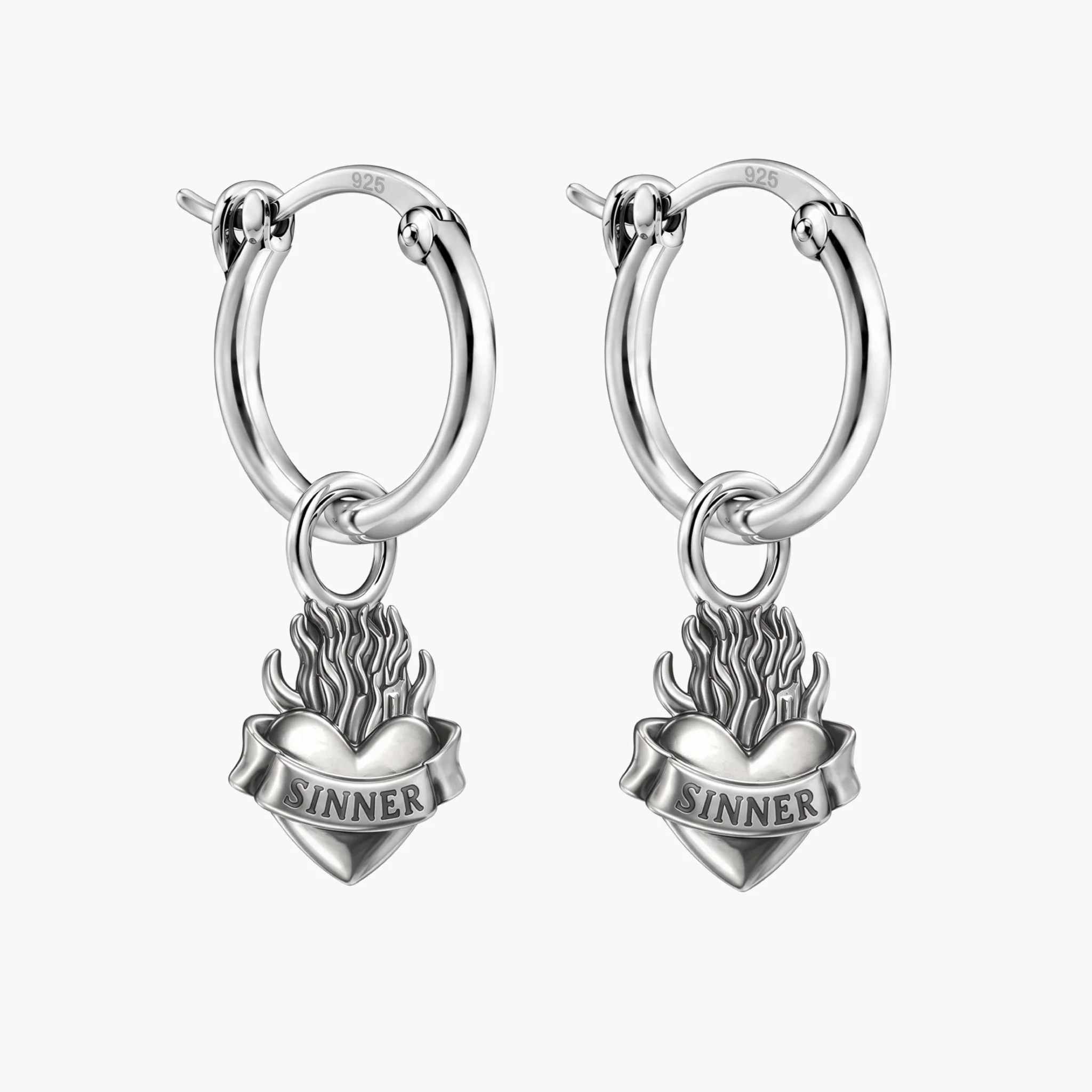 Sinner Sacred Heart Sterling Silver Earring - Image 2