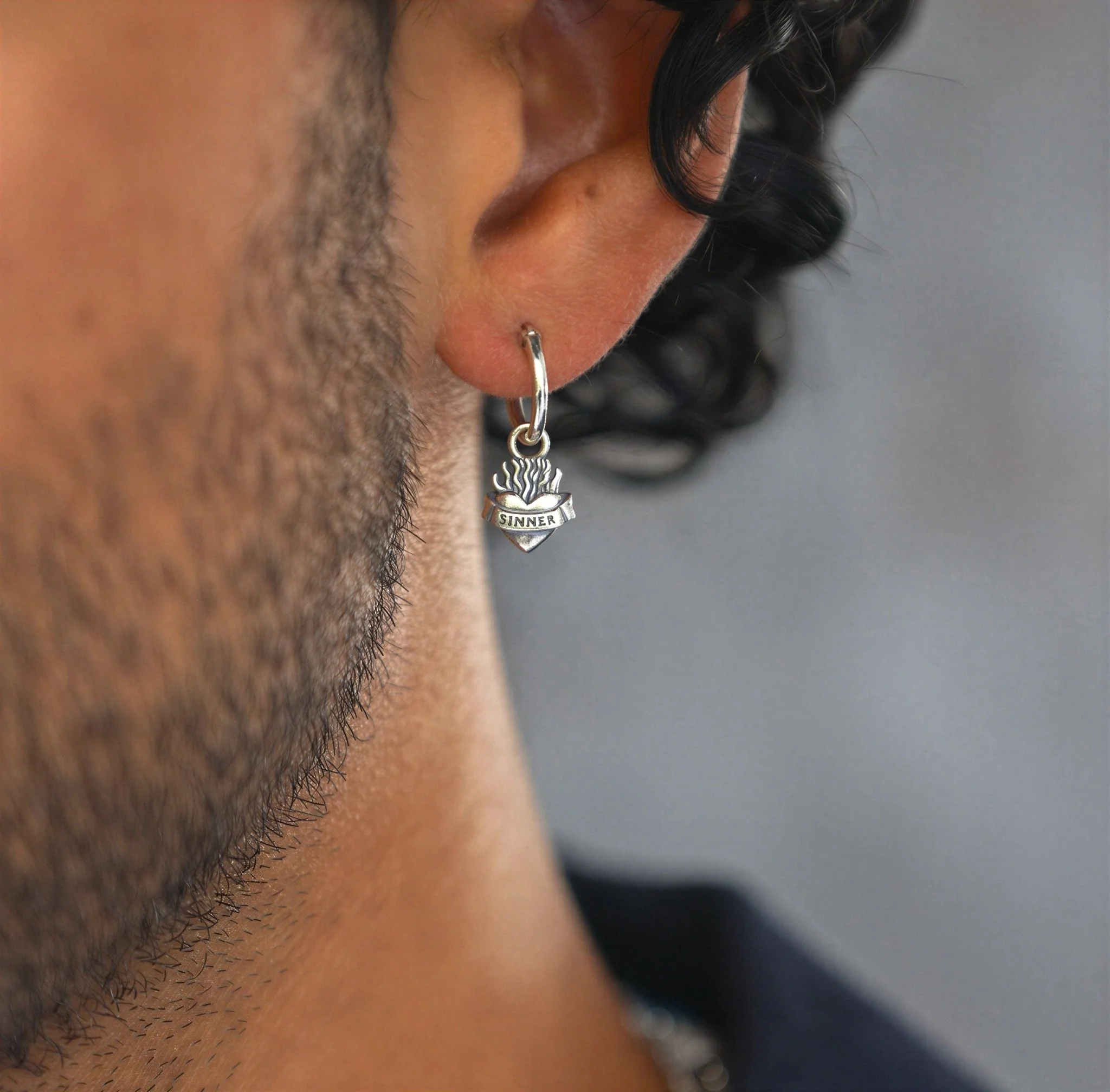 Sinner Sacred Heart Sterling Silver Earring - Image 3