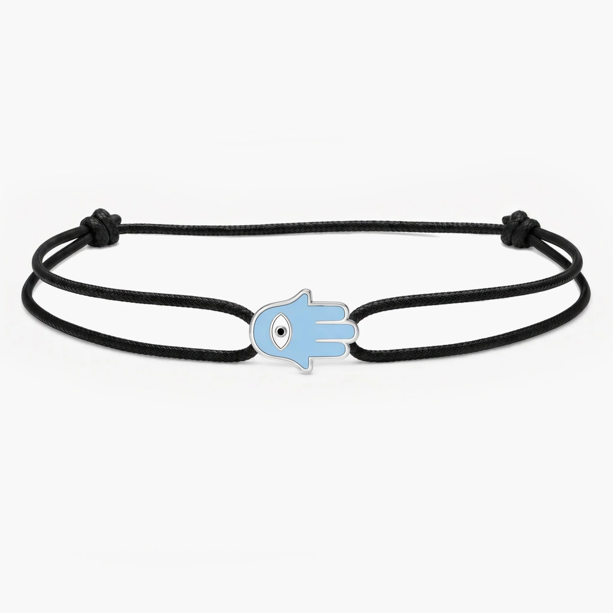String Bracelet With Enamelled Hamsa Charm (Black)