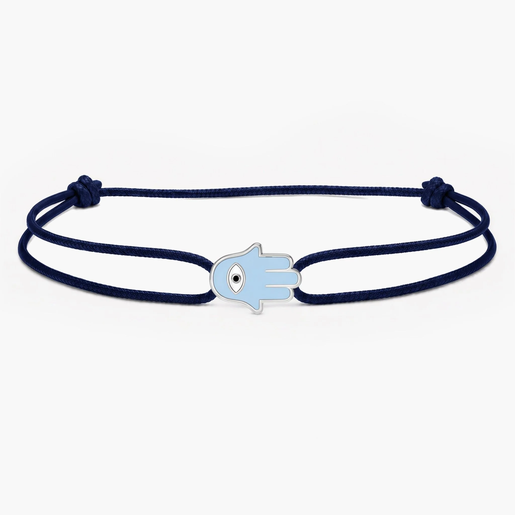String Bracelet With Enamelled Hamsa Charm (Dark Blue)