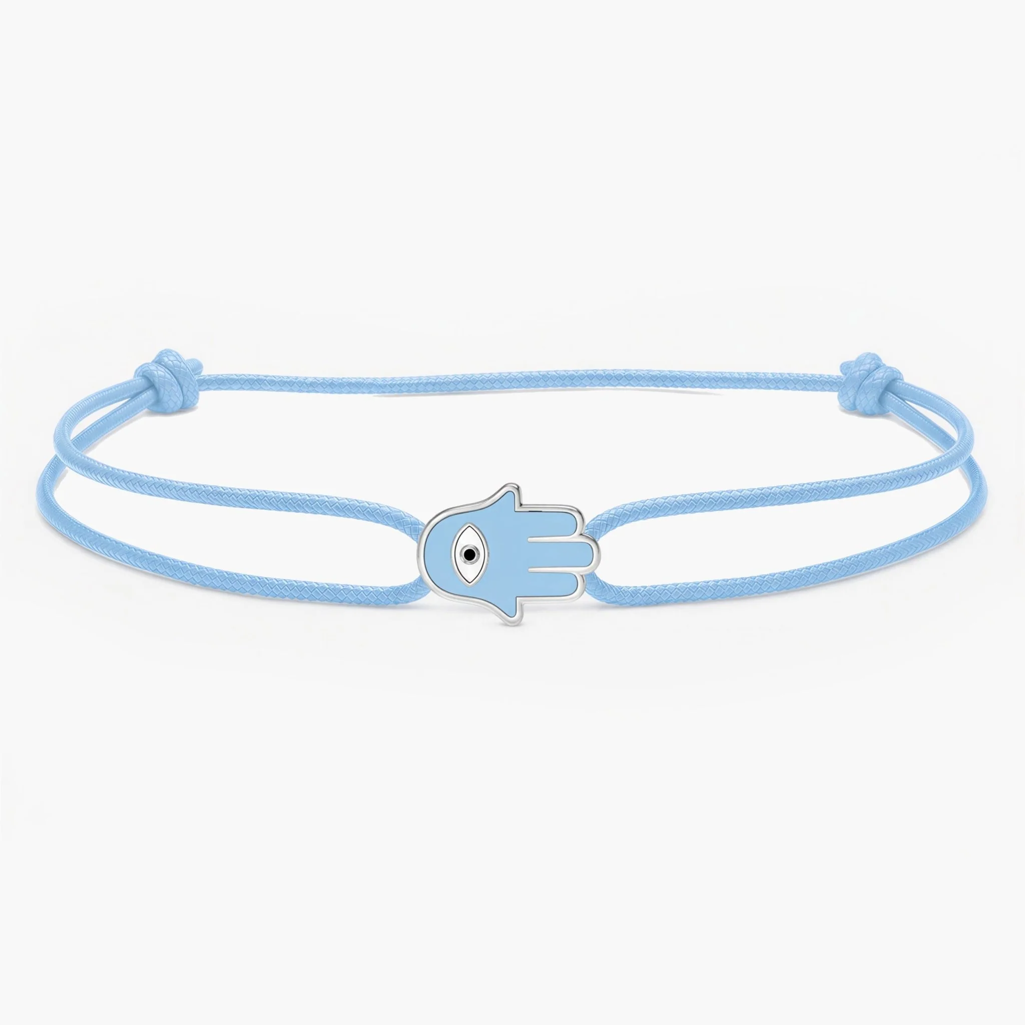 String Bracelet With Enamelled Hamsa Charm (Light Blue)