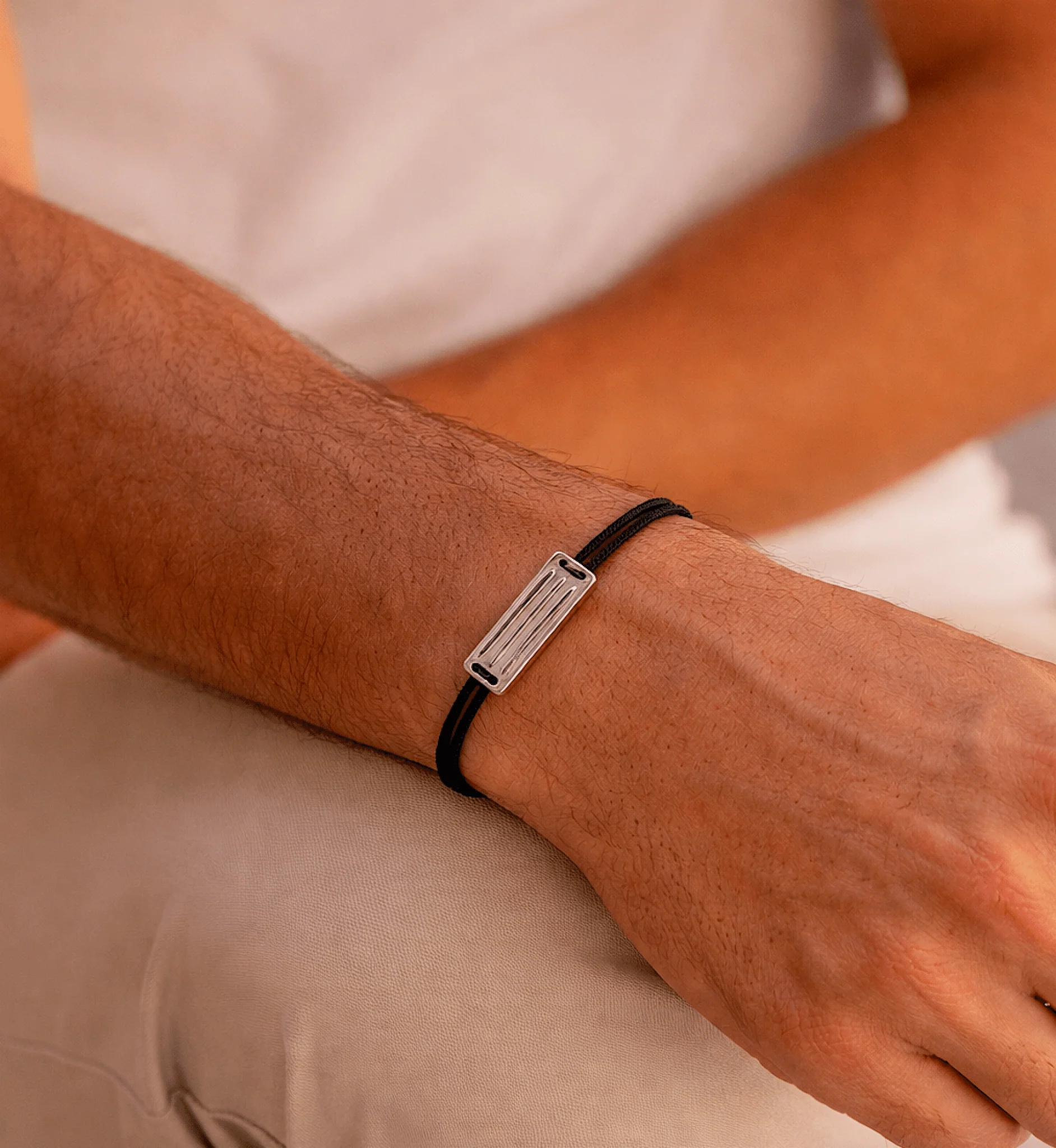 String Bracelet With Linear Silver Plate (Black) - Image 2