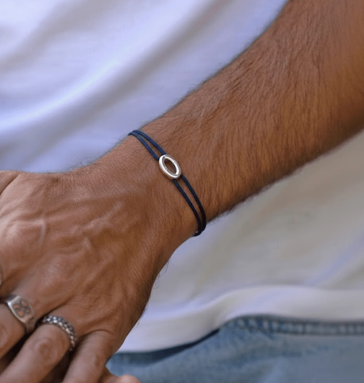 String Bracelet With Silver Hoop (Tangerine) - Image 4