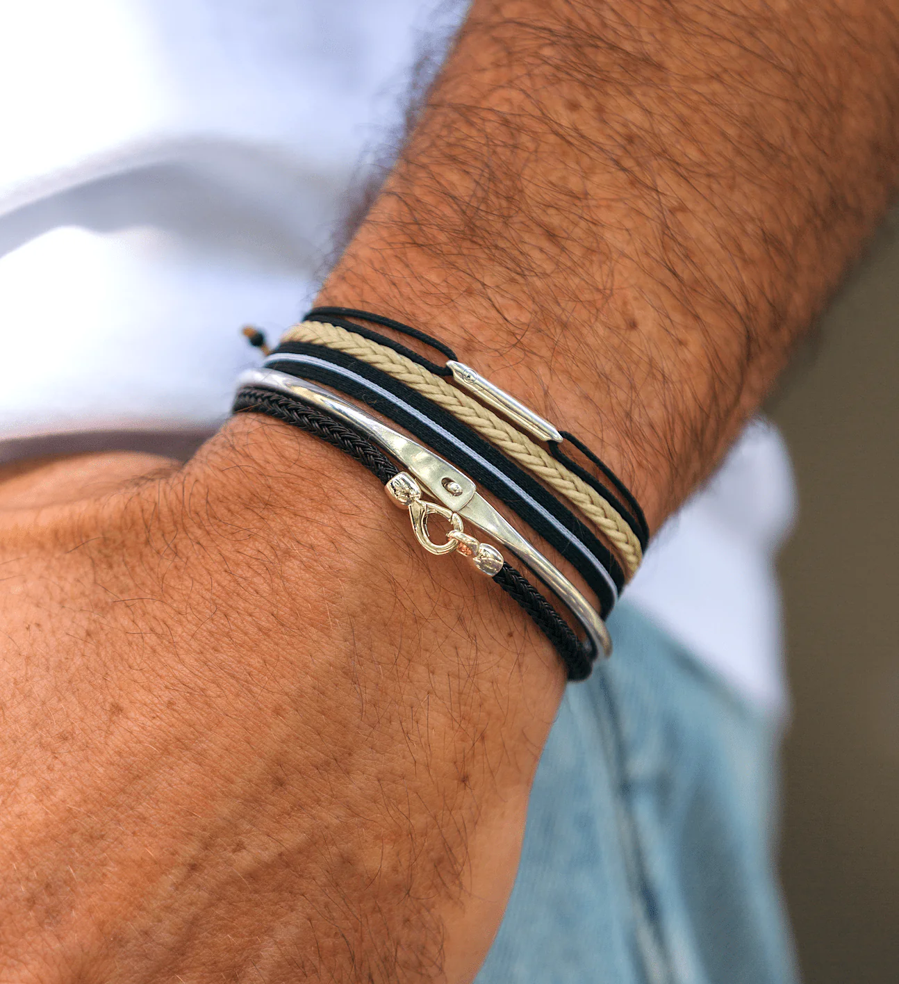 String Bracelet With Sterling Silver Round Tube (Light Blue) - Image 2